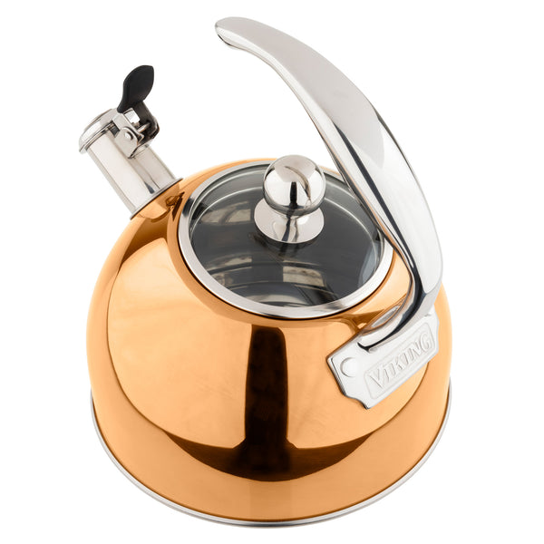 Viking 2.6Quart Copper/Stainless Steel Whistling Kettle with 3Ply Ba