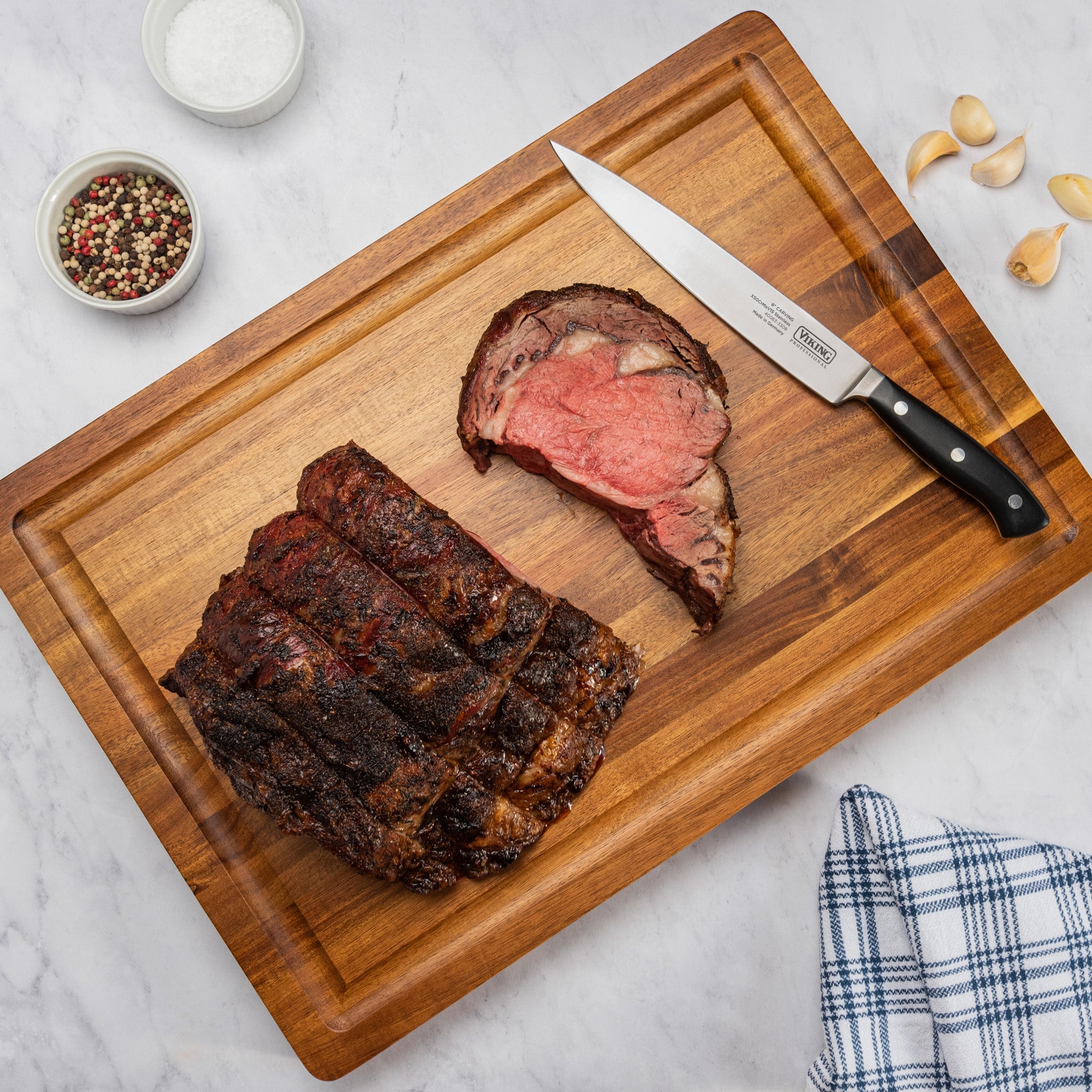 Viking 10-Piece Cutlery Block with Butcher Block Prep & Serving Board Set