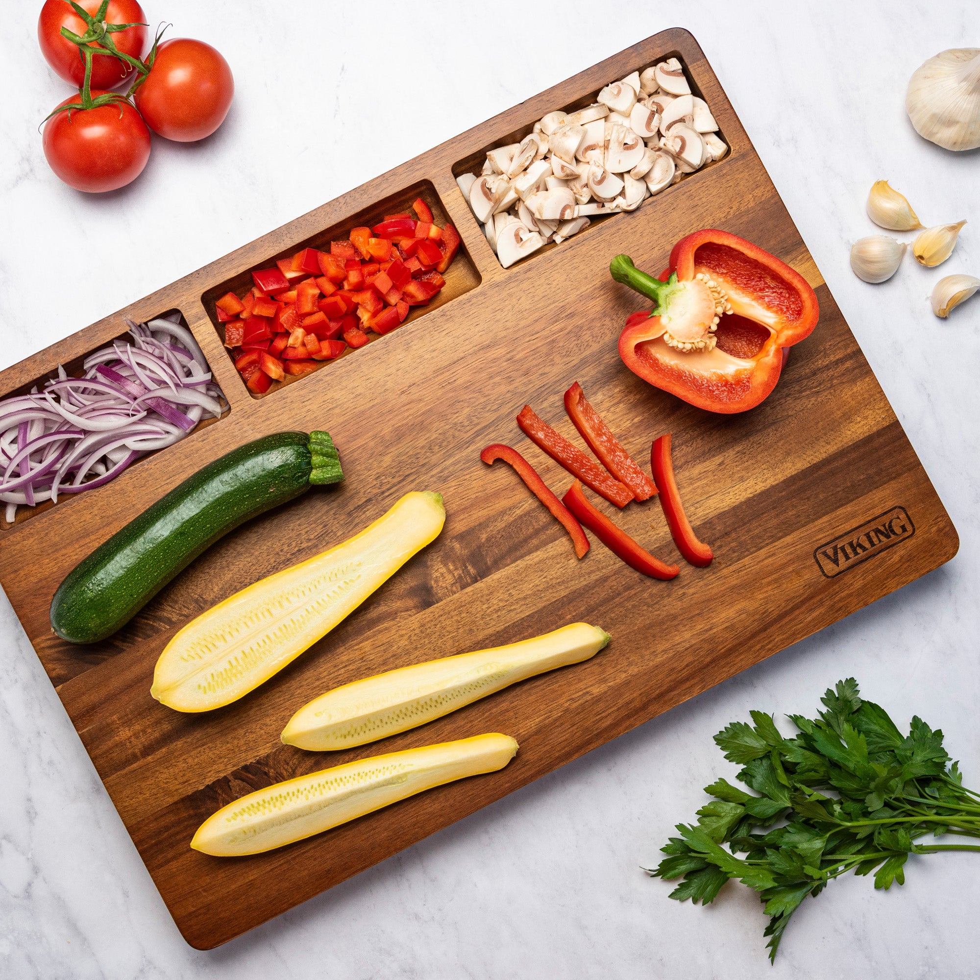 Viking 10-Piece Cutlery Block with Butcher Block Prep & Serving Board Set