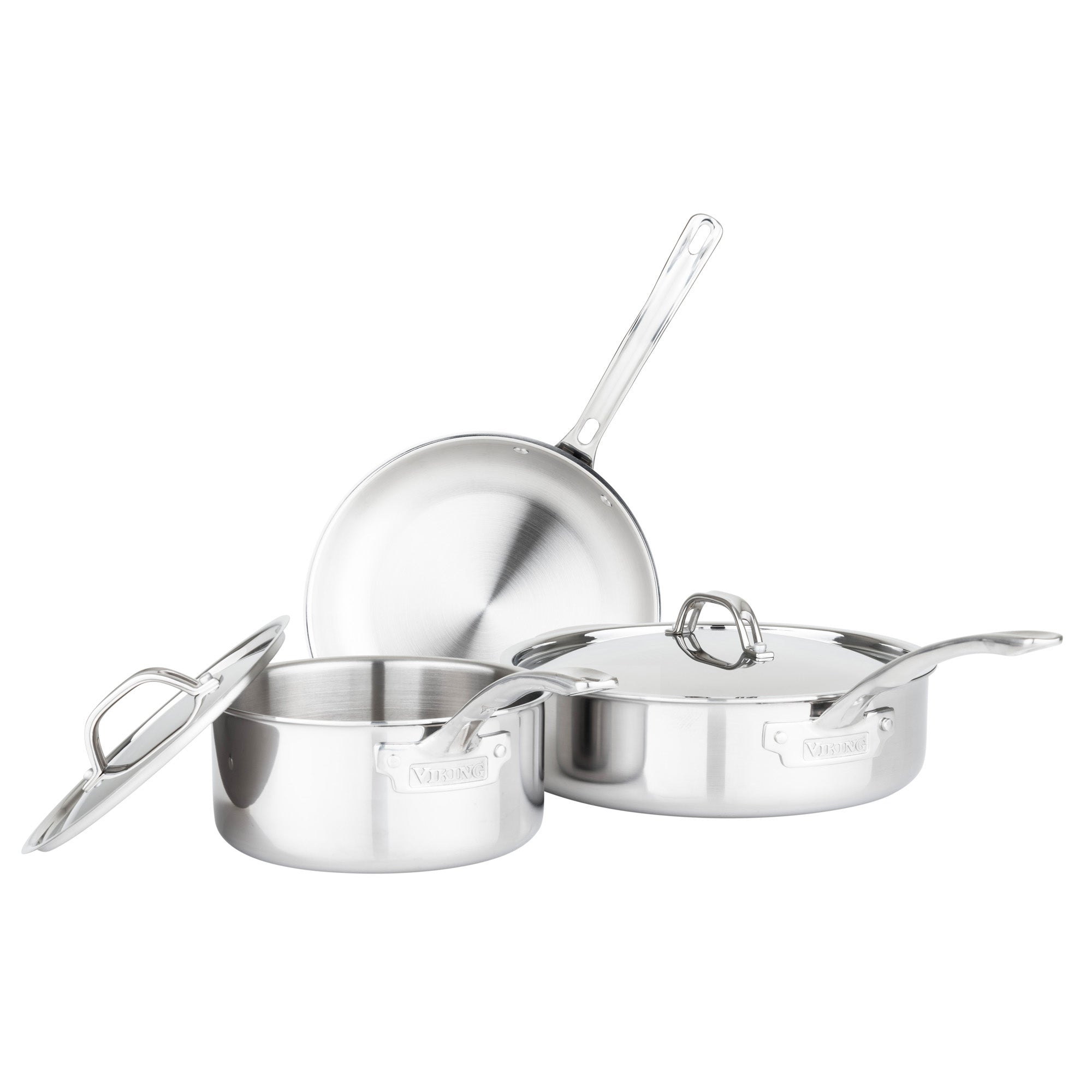 Viking 5-Piece 3-Ply Clad Stainless Steel Cookware Set with Metal Lids