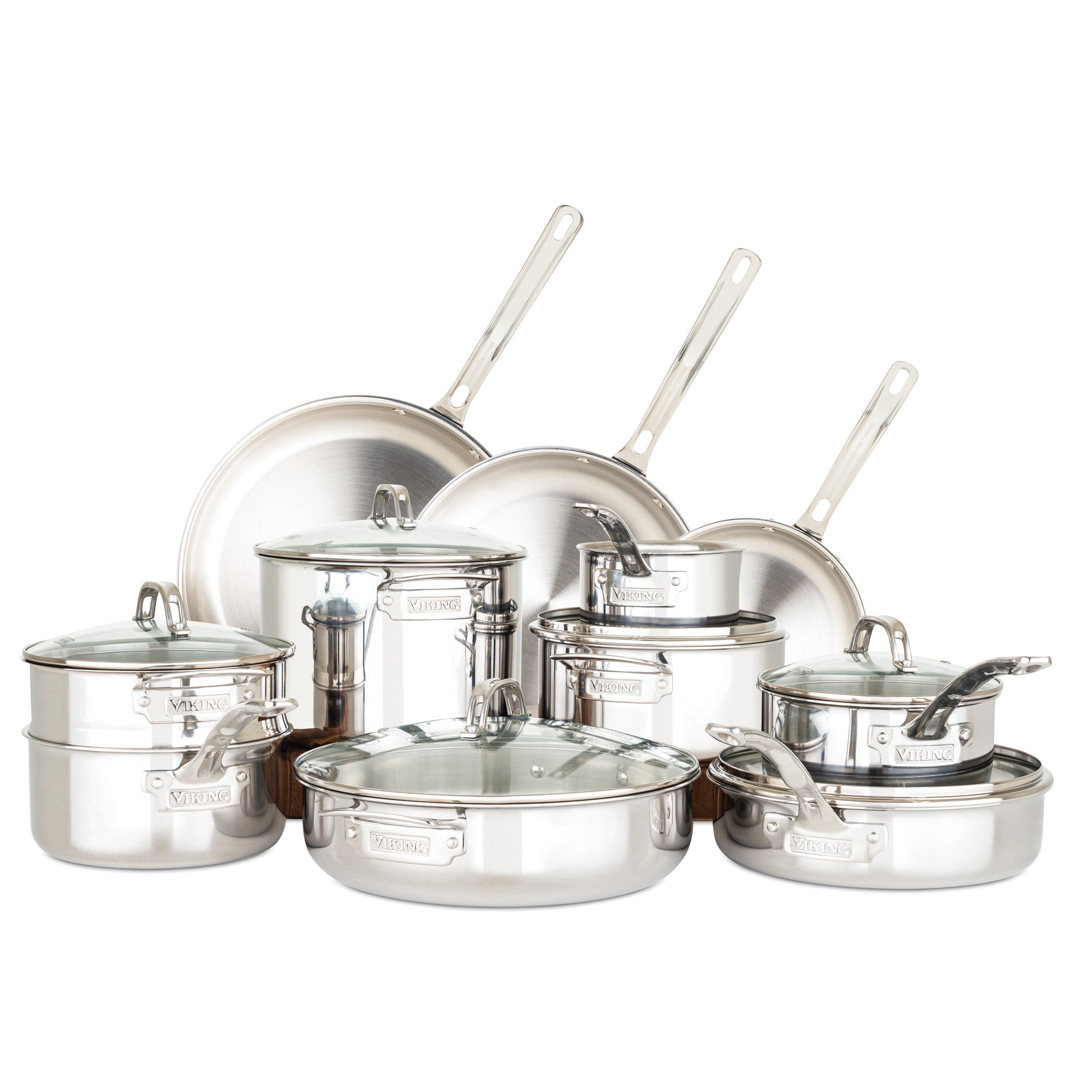 Viking 3-Ply 17 Piece Stainless Steel Cookware Set with Glass Lids