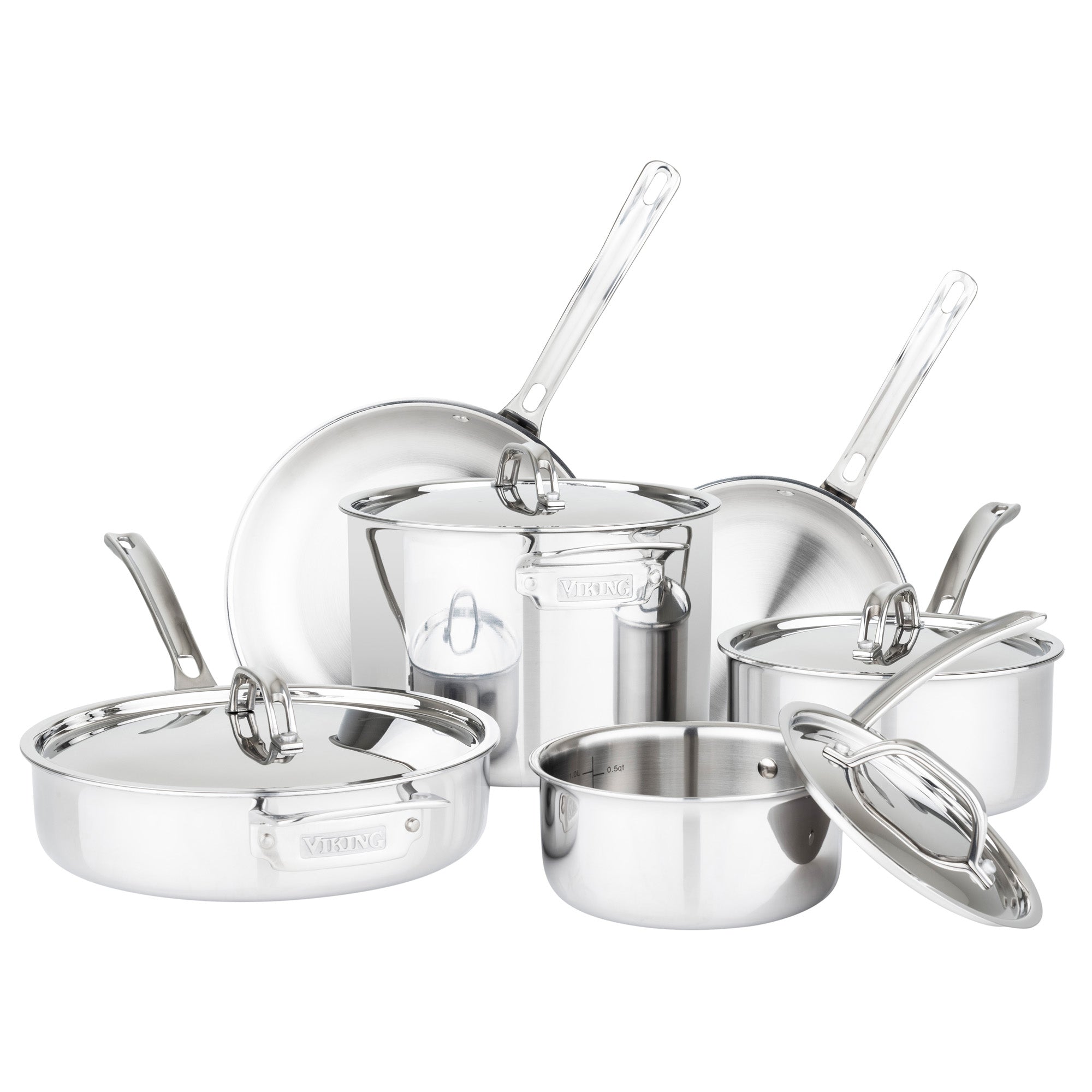 Viking 10-Piece 3-Ply Clad Stainless Steel Cookware Set with Metal Lids