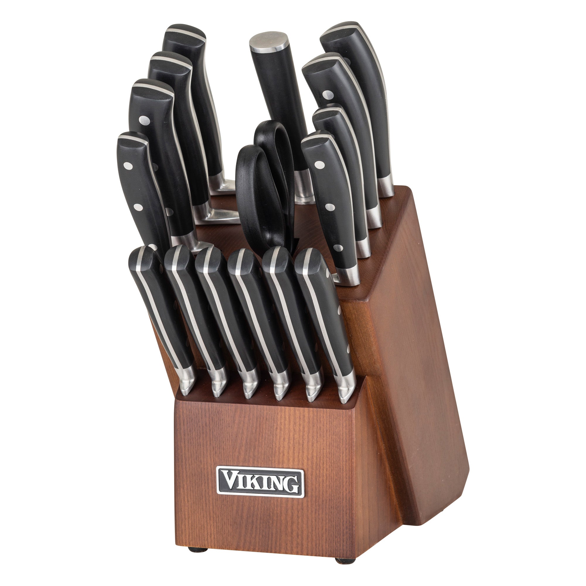 Viking 17-Piece German Steel Forged Cutlery Block Set with Acacia Cutting Board