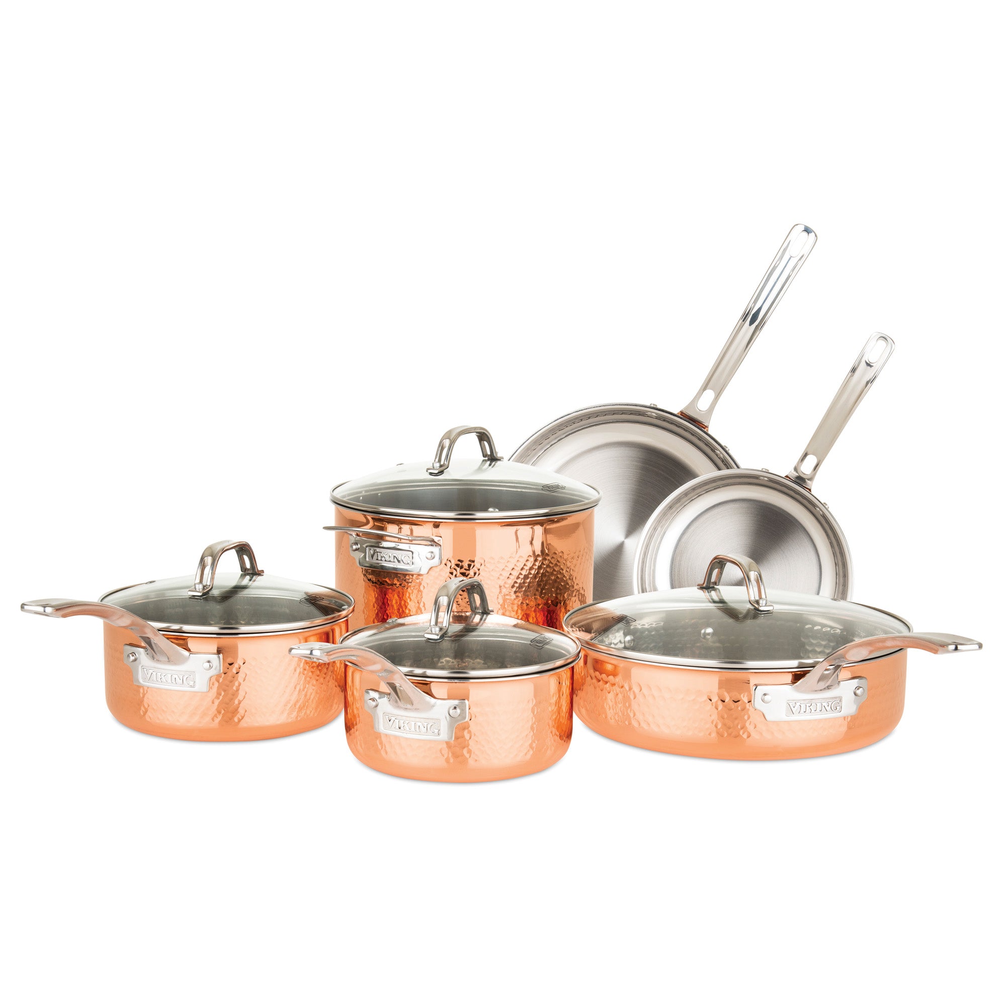 Viking 10-Piece 3-Ply Hammered Copper Clad Cookware Set